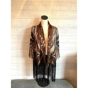 Chico's neutral animal print fringed kimono Size 2(Large)
